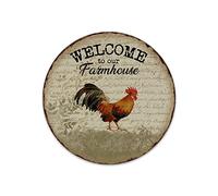 Targa in latta in stile rustico, con scritta "Welcome to Our Farmhouse Gallo Font", rotonda, floreale, in alluminio, per veranda, camino, giardino, bar, decorazione da parete per la casa, 30,5 x 30,5