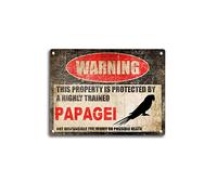 Targa in latta Papagei Sign Warning This property is protected by highly trained Papagei Fun segnali di avvertimento all'aperto Segnaletica vintage Wall Art Decor Targa in metallo 30,5 x 40,6 cm