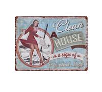 Targa in latta per bar pub da appendere con scritta A CLEAN HOUSE arredo vintage