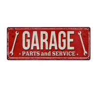 Targa in latta per bar pub Officina con la scritta rossa GARAGE american style