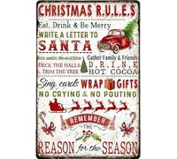 Targa in latta per donne, con scritta "Cutest Christmas Rules Eat Drink and Be Merry Remember Reason for The Season", targa in metallo retrò, decorazione da parete per uomo, camera da letto, 20,3 x