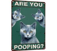 Targa in latta retrò con gatto in stile vintage, decorazione da parete per bagno, divertente con scritta "Are You Pooping", ideale come regalo per gli amanti del bagno, 20 x 30 cm