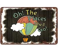 Targa in latta retrò con scritta in lingua inglese "Oh The Places She'll, go, it's a Great Big World", decorazione da parete per casa, bar, ufficio, negozio, pub, club, 15,2 x 20,3 cm