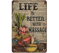Targa in latta retrò vintage spessa in metallo con scritta "Massage Therapist Life is Better with Massage Room" (lingua italiana non garantita)
