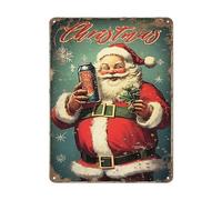 Targa in latta retrò Xmax Babbo Natale Merry Christmas corona vintage metallo decorazione parete caffè decorazione da parete capanno garage uomo grotta cucina 30,5 x 40,6 cm