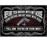 Targa in latta vintage con scritta in lingua inglese "For Man Cave Before You Break Into My House", decorazione vintage per garage, casa, giardino, bar, cucina, parete, 20,3 x 30,5 cm