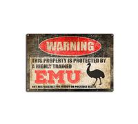 Targa in latta vintage Emu, Warning This Property is Protected by a Highly Trained Emu, divertente cartello di avvertimento in alluminio per esterni, per la casa, stile retrò, decorazione artistica da