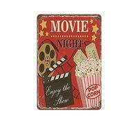 Targa in latta vintage Movie Night With Popcorn Bar Pub Poster - Decorazione da parete Targa in metallo Poster di film Home Bar Cafe Club Garden Farm Garage Decoration 8"×12"