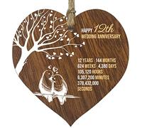 Targa in legno a forma di cuore per 12° anniversario di matrimonio, in legno scuro, per celebrare la seta e il fine lino, per anniversario, moglie, marito, fidanzato, fidanzata, con citazioni, regali