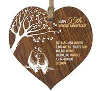 Targa in legno a forma di cuore per il 55° anniversario di matrimonio, in legno scuro, per celebrare l'anniversario di smeraldo, moglie, marito, fidanzato, fidanzata, con citazioni, regali dai bambini