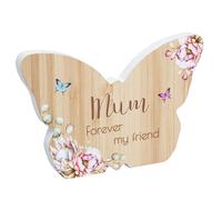 Targa In Legno A Forma Di Farfalla Vintage Con Sentimento Floreale - Mamma