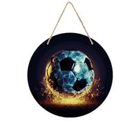 Targa in legno a forma di pallone da calcio con corda da appendere, rotonda, con personalità, rustica, in legno, decorazione da parete, regalo per casa, ufficio, porta d'ingresso