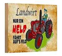 Targa in legno 'agricoltore - solo un eroe guida sul campo» | Trattore retrò per agricoltori e agricoltori | 18 cm x 12 cm