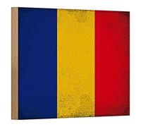 Targa in legno | bandiera della Romania | look vintage | decorazione | 18 cm x 12 cm