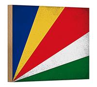 Targa in legno | Bandiera delle Seychelles | look vintage | decorazione | 18 cm x 12 cm
