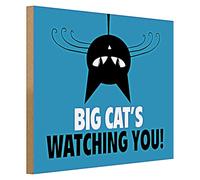 Targa in legno "Big Cat's Watching You", divertente targa decorativa in stile retrò, per casa e ufficio, 40 cm x 30 cm