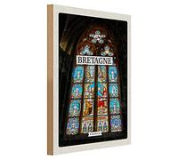 Targa in legno | Bretagna | Francia | Finestra della chiesa | Decorazione | 30 cm x 40 cm