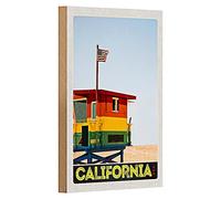 Targa in legno colorato | California | Baita sulla spiaggia | USA | 12 cm x 18 cm