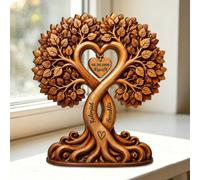 Targa in legno con albero a forma di cuore, 2D, piatta, con nome personalizzato, albero della vita, per matrimonio, anniversario, decorazione per la casa, regalo per lei, moglie, marito, Natale, 01
