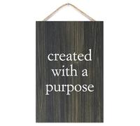 Targa in legno con citazioni ispiratrici "Created with A purpose", rustico, da appendere alla parete, decorazione per casa, ufficio, soggiorno, camera da letto, bagno, aula 20,3 x 30,5 cm