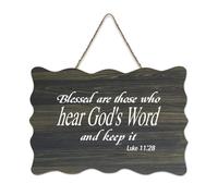 Targa in legno con dedica biblica, Luke 11:28, arte da parete, con scritta "Blessed Are Those Who Hear God's Word And Keep It", in legno, da appendere alla parete, per ufficio, porta, parete, casa