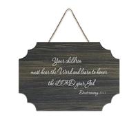 Targa in legno con dedica della Bibbia, "I tuoi figli devono sentire la parola e imparare a onorare il Signore tuo Dio, fattoria in legno, da appendere alla parete, per ufficio, porta, parete, casa