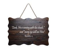Targa in legno con dedica della Bibbia, Rivelazione 1:7 Look, He Is Coming with the Clouds, And Every Eye Will See Him Farmhouse, Targa in legno da appendere per ufficio, porta, parete, decorazione