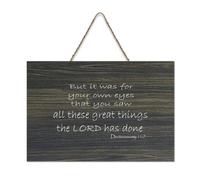 Targa in legno con dedica "Deuteronomy 11:7 But It Was for your Own Eyes That You Saw All These Great Things The LORD Has Done", da appendere alla parete, per ufficio, porta, parete, casa, 15,4 x 25,4