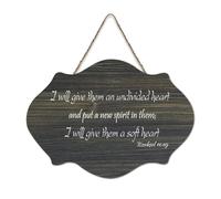 Targa in legno con dedica Ezekiel 11:19 I Will Give Them an Undivided Heart And Put A New Spirit in Them I Will Give Them A S Targa in legno da appendere per ufficio, porta, parete, decorazione per la