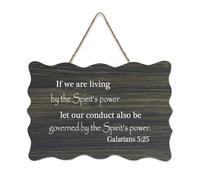 Targa in legno con dedica Galatians 5:25 If We Are Living by The Spirit's Power Let Our Conduct also Be Governed by The Spirit, cartello in legno da appendere alla parete, per ufficio, porta, parete