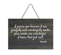 Targa in legno con dedica "I Praise You Because I Am Fearfully And Wonderfully Made Your Works Are Wonderful I Know Thatle" (lingua italiana non garantita) da appendere alla parete, per ufficio, porta