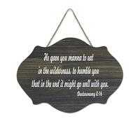 Targa in legno con dedica in lingua inglese "Deuteronomy 8:16 He Gave you manna to eat in the Wilderness to Humble You That in The End It Might" in legno, da appendere alla parete, per ufficio, porta