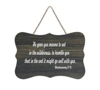 Targa in legno con dedica in lingua inglese "Deuteronomy 8:16 He Gave you manna to eat in the Wilderness to Humble You That in The End It Might" in legno, da appendere alla parete, per ufficio, porta