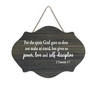 Targa in legno con dedica in lingua inglese "For The Spirit God Gave Us Does Not Make Us Timid But gives us power love and self discipline", 2 cartelli in legno da appendere alla parete, per ufficio
