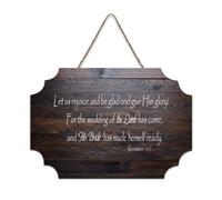 Targa in legno con dedica in lingua inglese "Revelation 19:7", "Let Us Rejoice And Be Glad And Give Him Glory for The Wedding of The Lamb", da appendere alla parete, per ufficio, porta, parete, casa