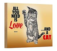 Targa in legno con gatti "All You Need is Love and a Cat", targa decorativa per gli amanti dei gatti, ideale per soggiorno, camera da letto o ufficio, 18 cm x 12 cm