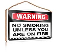 Targa in legno con pannello a base di legno, campanello ad anello e gancio preinstallato, decorazioni per caffè per bar, avvertimento "No Smoking Unless You Are On Fire"