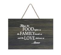 Targa in legno con scritta "Bless The Food Before Us, The Family Beside Us, And The Love Between Us Amen - 15,2 x 25,4 cm, decorazione da parete in legno per porta d'ingresso, soggiorno, cucina