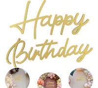 Targa in legno con scritta "Buon Compleanno" in legno bianco dipinto, decorazione vintage e rustica per feste di compleanno, sfondo fotografico (Oro) Tagli Unica,Adesivo da parete dorato 1 pz + pallin