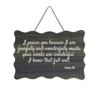 Targa in legno con scritta "I Praise You Because I Am Fearfully And Wonderfully Made Your Works Are Wonderful I Know That Full Hanger", da appendere, in legno, stile rustico, decorazione per la casa