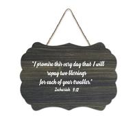 Targa in legno con scritta "I Promise This Very Day That I Will Repay Two Blessings for Each of Your Troubles", 15,2 x 25,4 cm, decorazione da parete in legno per porta d'ingresso, soggiorno, cucina