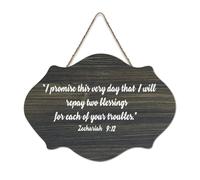 Targa in legno con scritta "I Promise This Very Day That I Will Repay Two Blessings for Each of Your Troubles", 15,2 x 25,4 cm, decorazione da parete in legno per porta d'ingresso, soggiorno, cucina
