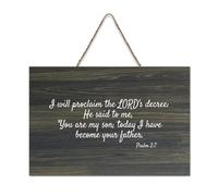 Targa in legno con scritta "I Will Proclaim The LORD's Decree He Said to Me You Are My Son,today I Have Become Your Father", 15,2 x 25,4 cm, stile rustico, da appendere, per porta d'ingresso