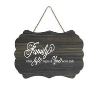 Targa in legno con scritta in inglese "Family Where Life Begins & Love Never Ends", 15,2 x 25,4 cm, con dedica della Bibbia, decorazione rustica in legno da appendere per porta d'ingresso, soggiorno