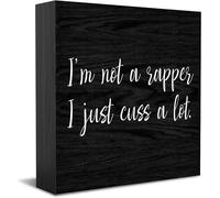Targa in legno con scritta in inglese "I'm Not A Rapper I Just Cuss A Lot Home Office Decor, Decorative Positive Office Desk Accessories Wood Plate Wood Table Sign for TV Cabinet Shelf 12,7 x 12,7 cm