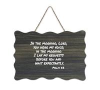 Targa in legno con scritta in inglese "In The Morning, Lord, You Hear My Voice; in The Morning I Lay My Requests before You And Wait Expect", 15,4 x 25,4 cm, decorazione da parete in legno per porta