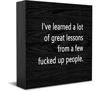 Targa in legno con scritta in lingua inglese "I'Ve Learned A Lot Of Great Lessons From A Few ed Up People", decorazione per casa e ufficio, accessorio da scrivania in legno, 12,7 x 12,7 cm