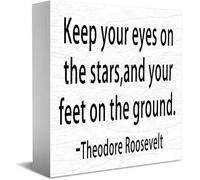 Targa in legno con scritta in lingua inglese "Keep Your Eyes On The Stars,And Your Feet On The Ground" (lingua italiana non garantita)