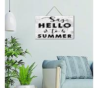 Targa in legno con scritta "Say Hello to Summer", decorazione moderna per camera da letto e ufficio, 15 x 25 cm