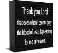Targa in legno con scritta "Thank You Lord, Blood Of Jesus Pleading For Me" per la casa e l'ufficio, accessorio decorativo da scrivania in legno per mensola TV da 12,7 x 12,7 cm